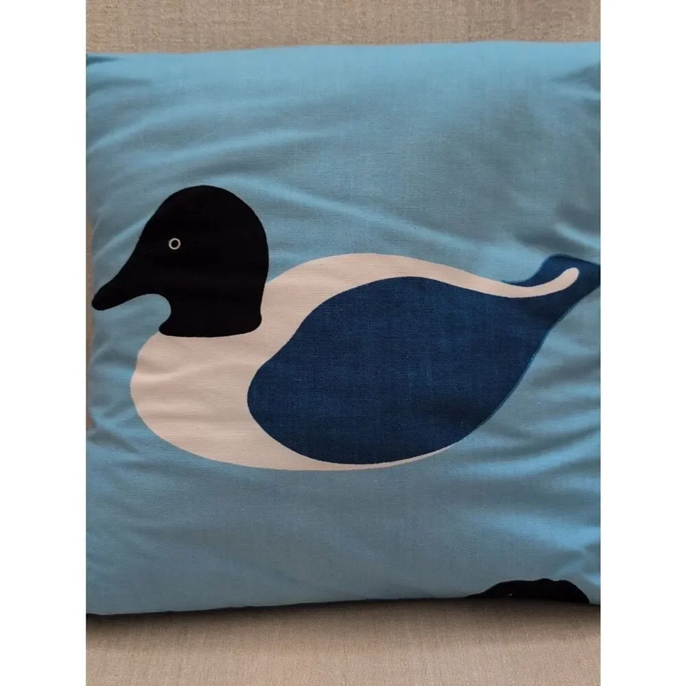 Handmade Blue Duck Graphic Throw Pillow